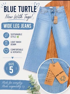 Blue Turtle Wide Leg Jeans NWT | Light Wash Denim | Size 5